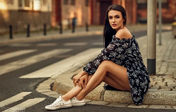 Download Wallpaper Look Girl Pose Street Sneakers Dress Legs Wojtek Polaczkiewicz 3585