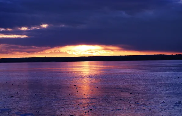 Purple, the sun, landscape, lake, Sunset, sunshine, sun, awesome