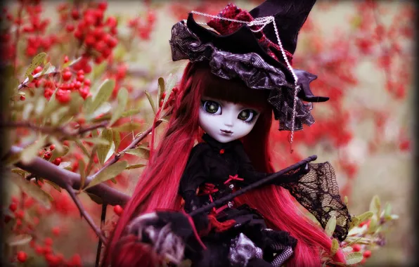 Gothic, toy, hat, doll, dress, long hair, hotesse
