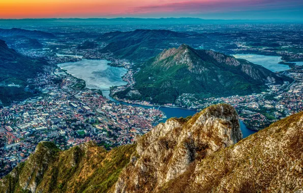 Mountains, the city, France, height, home, panorama, river, the view from the top