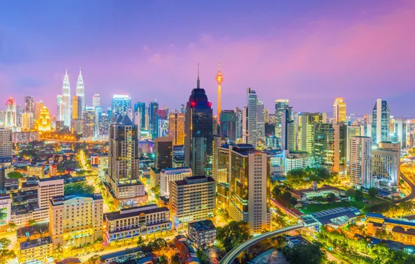 Road, the sky, clouds, light, the city, lights, building, home