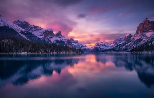 Wallpaper mountains, reflection, twilight, pond for mobile and desktop ...