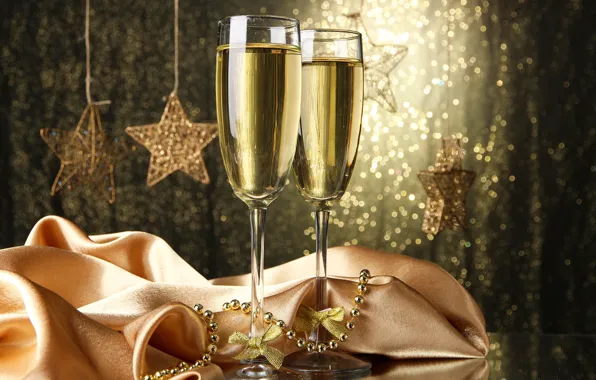 Picture stars, Shine, glass, new year, beads, champagne, 2018