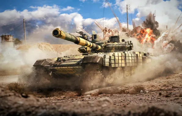 Dust, The explosion, USSR, Russia, Tank, Game, MBT, War Thunder