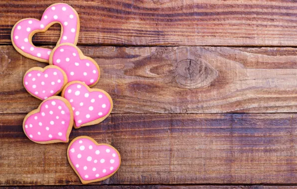 Picture cookies, hearts, wood