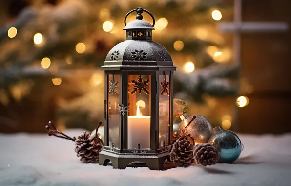 Picture winter, snow, night, Christmas, lantern, New year, Christmas, night