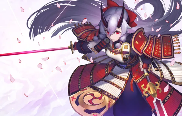 Picture girl, anime, art, horns, Fate/Grand Campaign