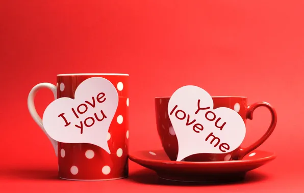 Red, labels, background, heart, mug, Cup, hearts, I love you