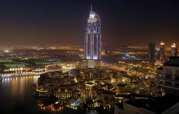 Picture water, night, the city, palm trees, home, Dubai, the hotel, Dubai
