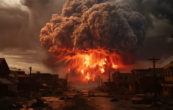 Home, Smoke, Mushroom, The explosion, Clouds, Digital art, A nuclear explosion, Destruction