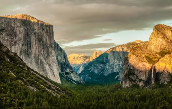 Picture forest, the sky, trees, mountains, rocks, Yosemite, National Park, Sierra Nevada