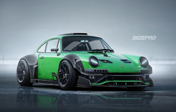 Auto, Green, Machine, Art, Porsche 911, Dmitry Strukov, Dizepro, by Dmitry Strukov