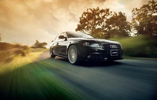 Movement, speed, black, Audi A4 B8, Vossen Wheels, Ronaldo Stewart