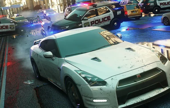 Picture the city, race, chase, need for speed most wanted 2, Nissan GTR