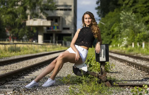 Girl, the city, railroad, Claudia