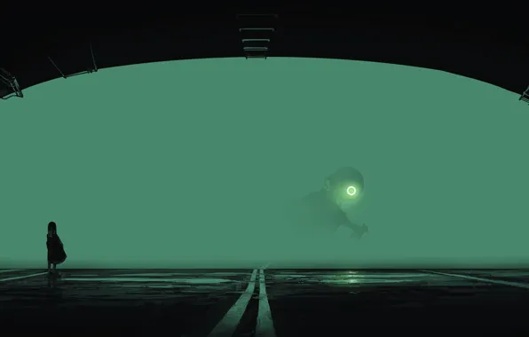 Fog, fiction, girl, the tunnel, postapokalipsis, robot invader