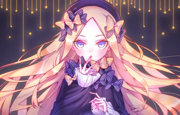 Anime, art, girl, stars, bows, manicure, Fate Grand Order, The destiny of a great campaign