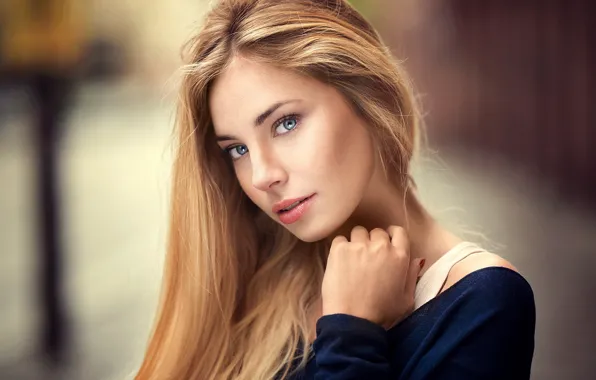 Look, background, portrait, makeup, hairstyle, blonde, beauty, bokeh