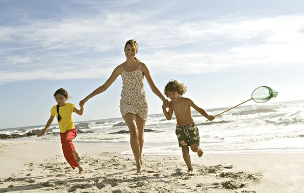 Picture sand, sea, beach, girl, children, mood, child, family