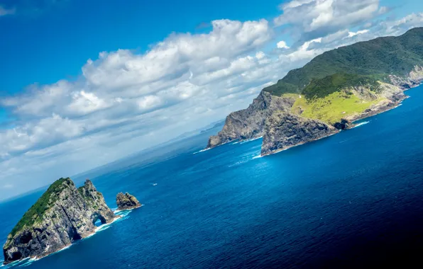 Rock, island, New Zealand, arch, lore