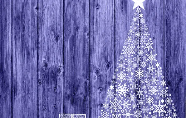 Winter, snowflakes, tree, Board, star, texture, Christmas, gifts