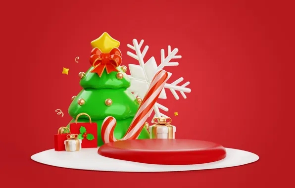 Balls, rendering, star, Christmas, cane, gifts, New year, herringbone
