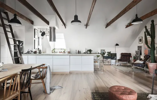 Interior, kitchen, scandinavian design, dining area