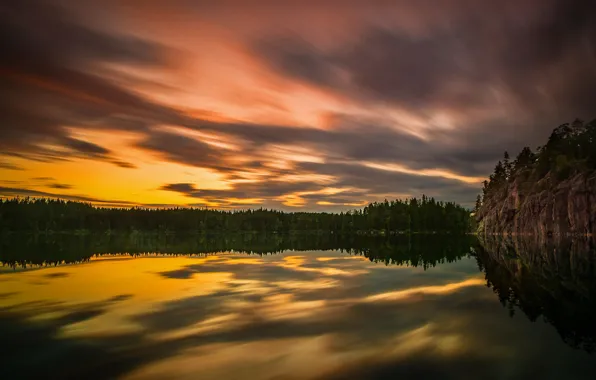 Picture summer, clouds, lake, the evening, glow, Sweden