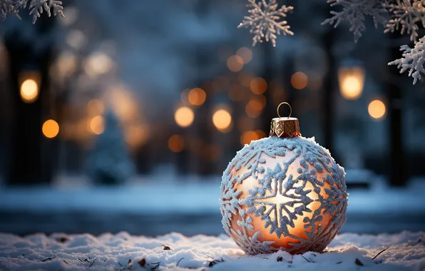 Winter, snow, decoration, snowflakes, ball, Christmas, New year, Christmas