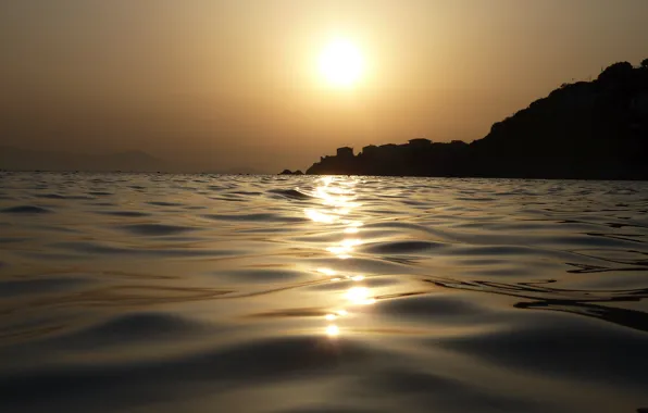 Sea, the sun, dawn, shore, morning, haze