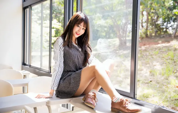 Picture girl, window, Asian