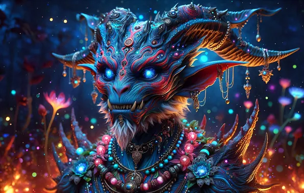 Decoration, the demon, fantasy, horns, beads