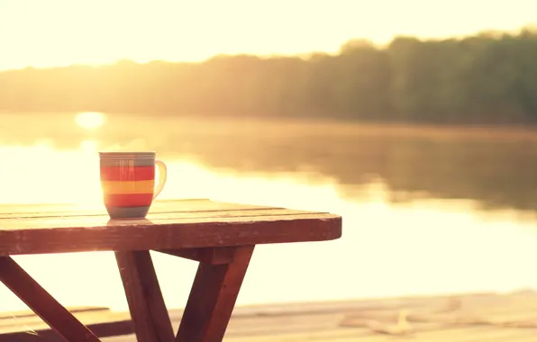 River, coffee, hot, morning, good morning