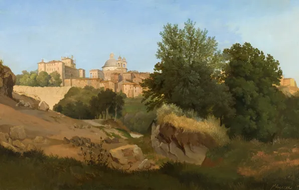 The sky, landscape, castle, picture, Cathedral, town, Italy, Gustaf Wilhelm Palm