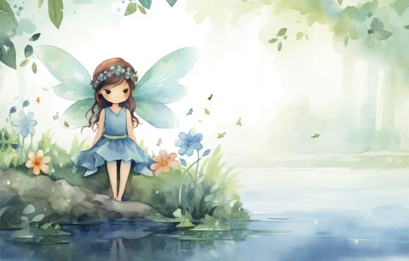 Girl, wings, fairy, fantasy, elf, imitation painting, AI art, neural network