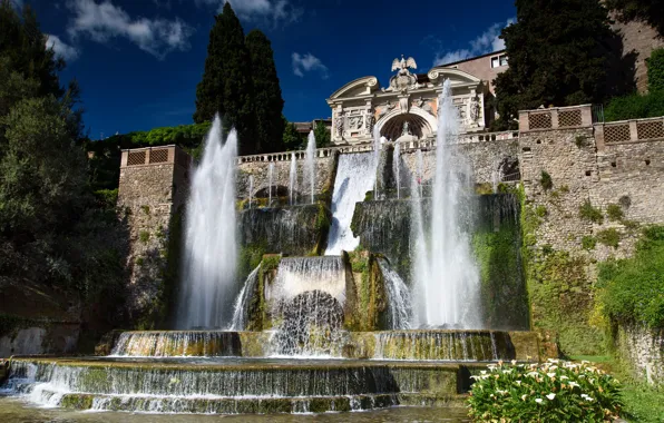 Picture Italy, fountain, cascade, Tivoli, Villa d'este