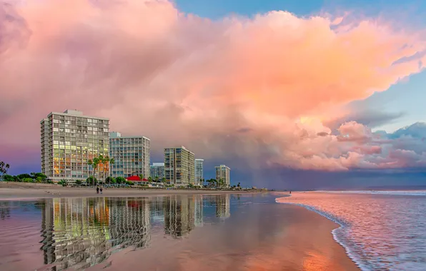 Beach, clouds, CA, pink, San Diego