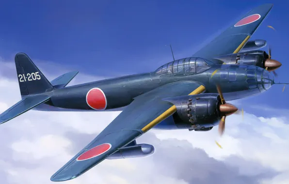 Picture war, art, painting, aviation, ww2, night fighter, japanese fighter, Kugisho P1Y1 GINGA (Frances) Type 11