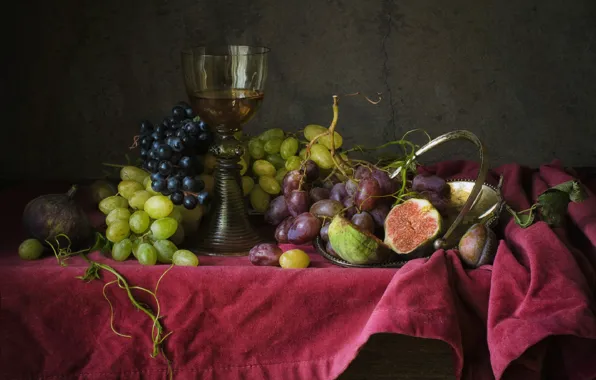 Picture glass, glass, grapes, fruit, still life