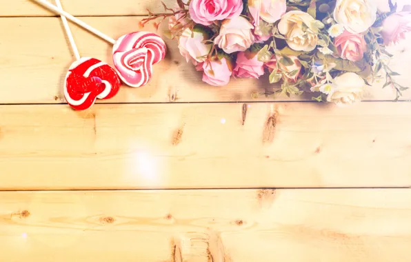 Flowers, roses, candy, composition