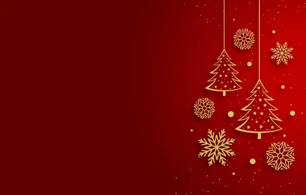 Decoration, snowflakes, gold, Christmas, New year, red, golden, christmas