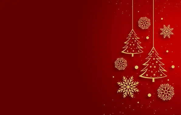 Picture decoration, snowflakes, gold, Christmas, New year, red, golden, christmas