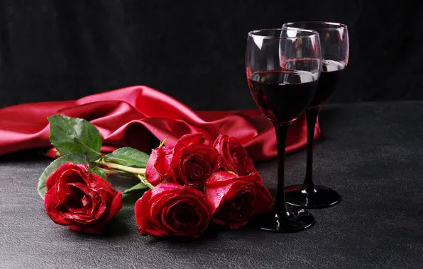 Picture wine, romance, roses, glasses, red, March 8