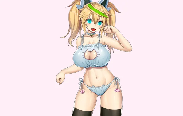 Girl, sexy, lingerie, bra, cleavage, panties, thighhighs, long hair