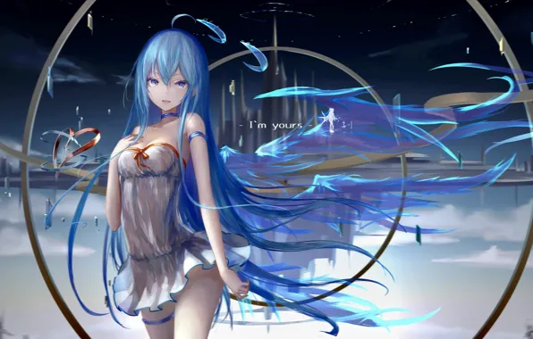 Dress, blue, anime, Aqua, beautiful, pretty, asian, manga