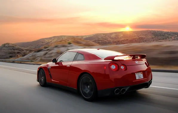 Picture car, auto, red, nissan, red, road, Nissan, gt-r