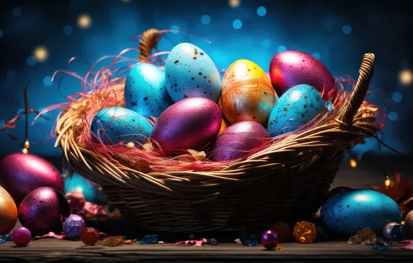 Balls, light, the dark background, holiday, bright, Board, eggs, spring