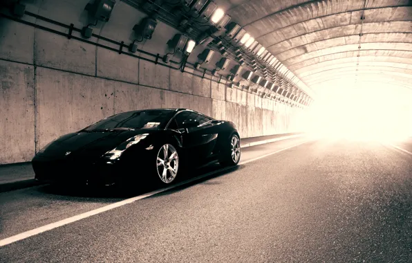 Light, Lamborghini, black, the tunnel, Gallardo, black, Blik, Lamborghini