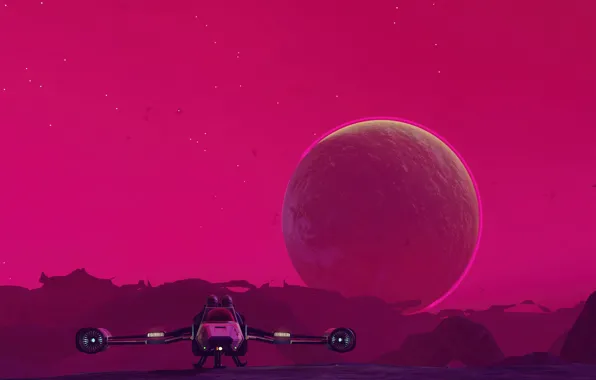 Picture space, planet, starship, No Man's Sky, Hello Games