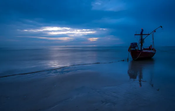 Sea, night, boat